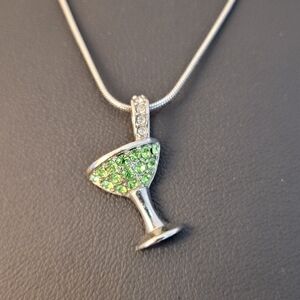 LIA SOPHIA Cheers!  Glass Adorned w/ Sparkling Crystals on Silver-tone Necklace